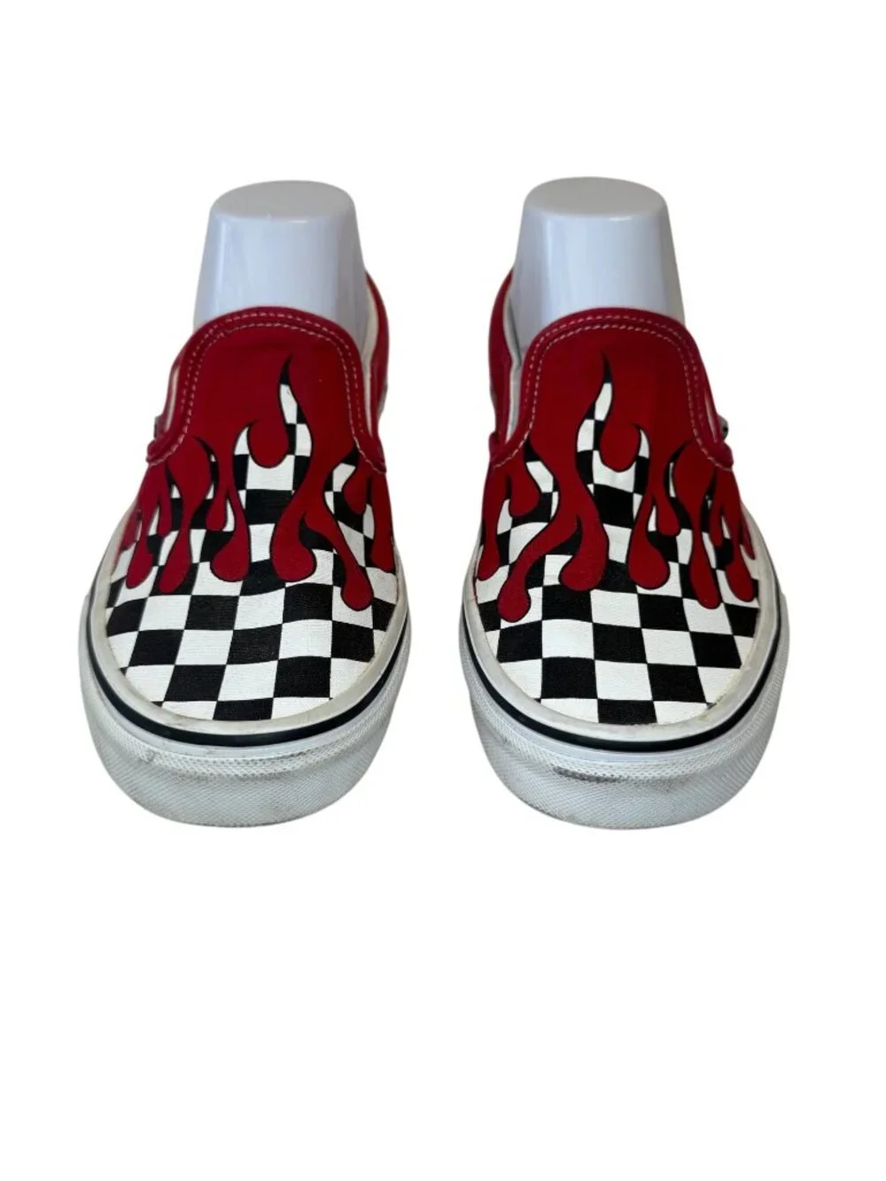 Vans Slip On Red Black White Checkerboard Flame Skate Shoes Men's Size 7